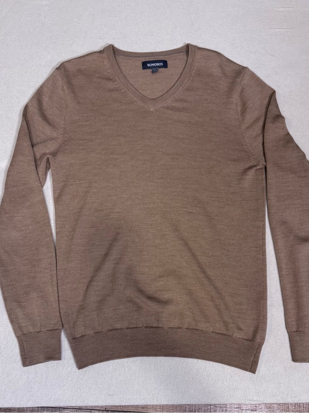 Bonobos Men's V-Neck Sweater - Brown, Neutral, Extra Fine Merino, Minimalist